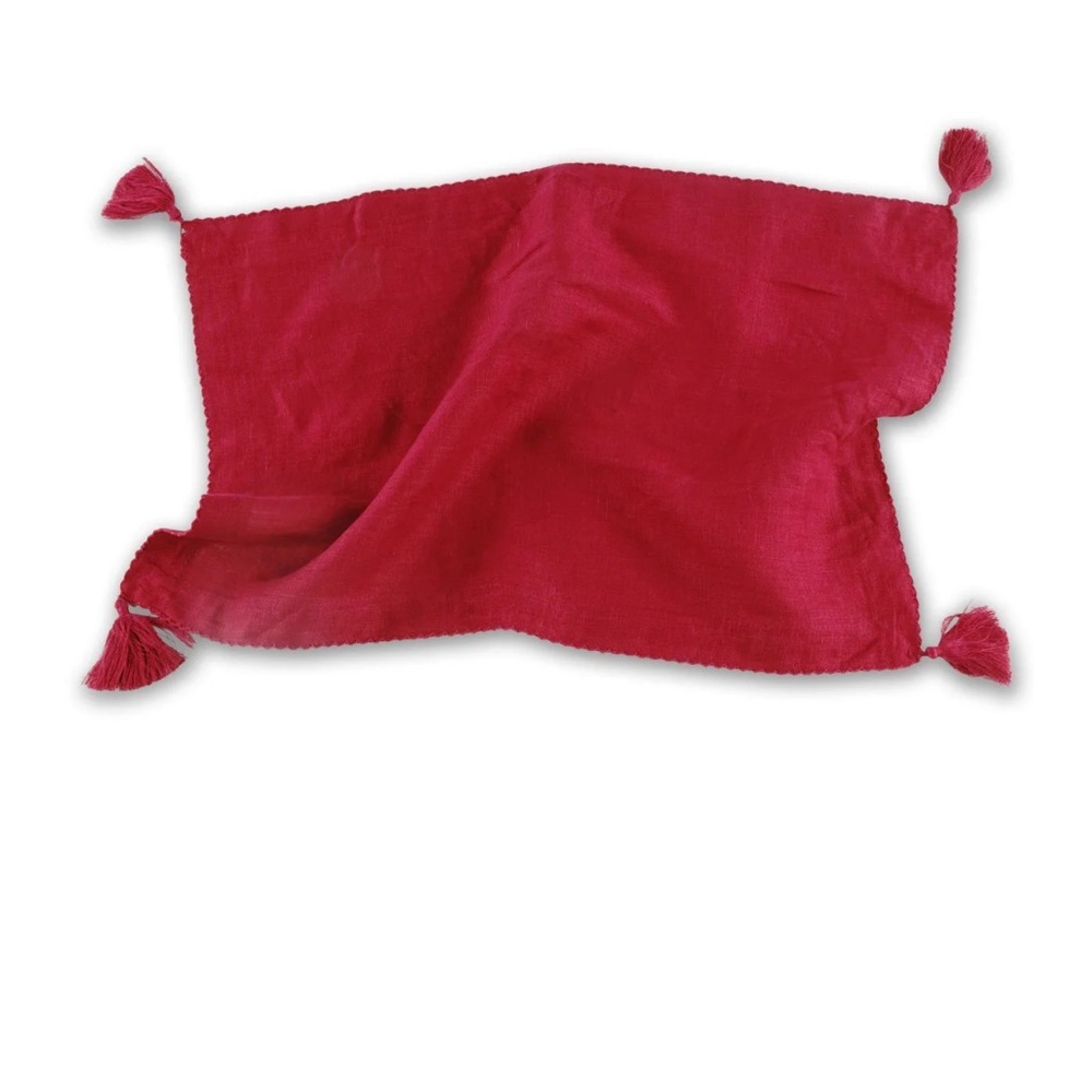Pomegranate Red Berry Linen Tassel Placemats. Set of 4.
